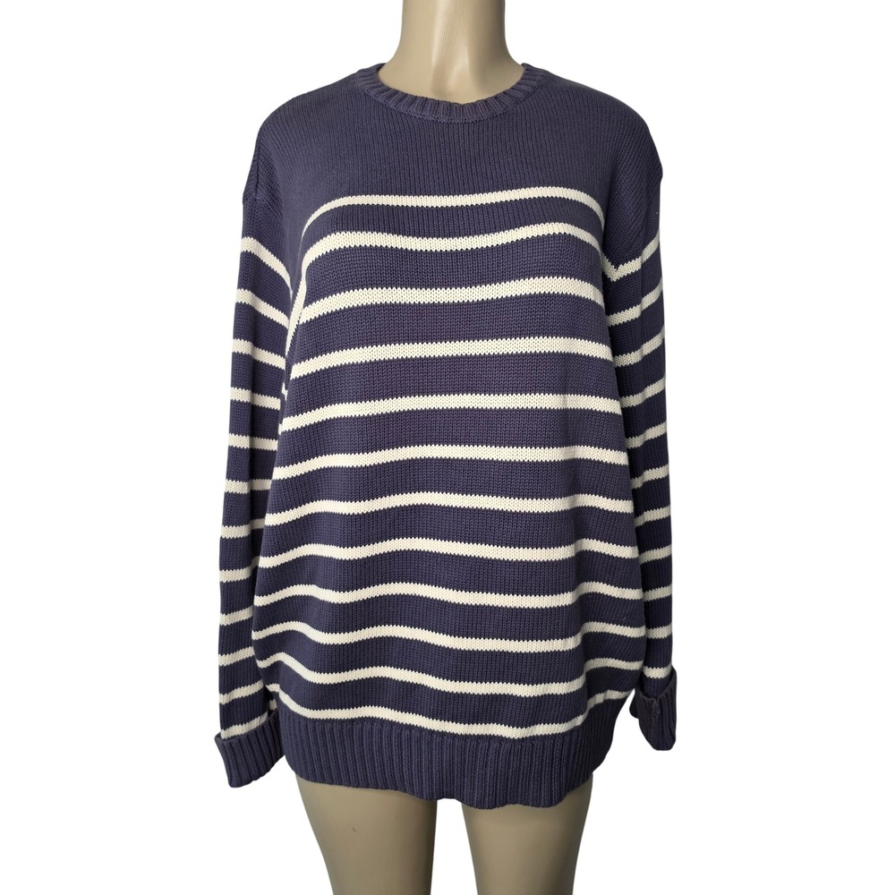 Brandy Melville Sweater Women OS Blue Striped Brianna Oversized Cotton Knit 2997